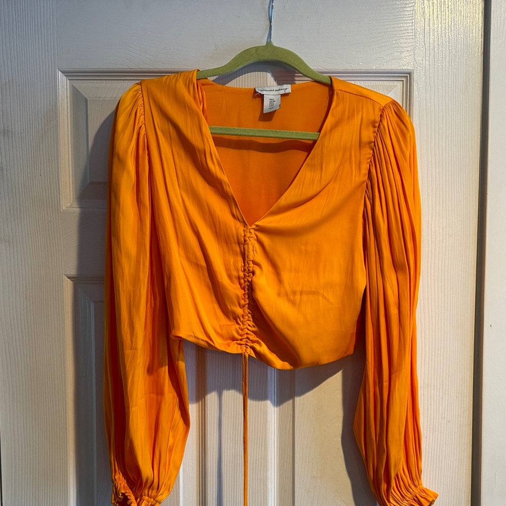 Golden rod yellow Women's Long sleeved satin  Crop Top size s